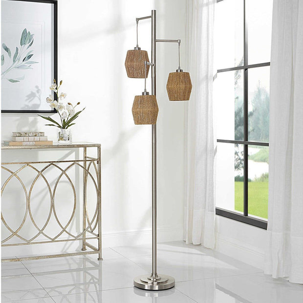 Casa Bella Living Rope Drum Shades with Brushed Nickel Base Modern Floor Lamp
