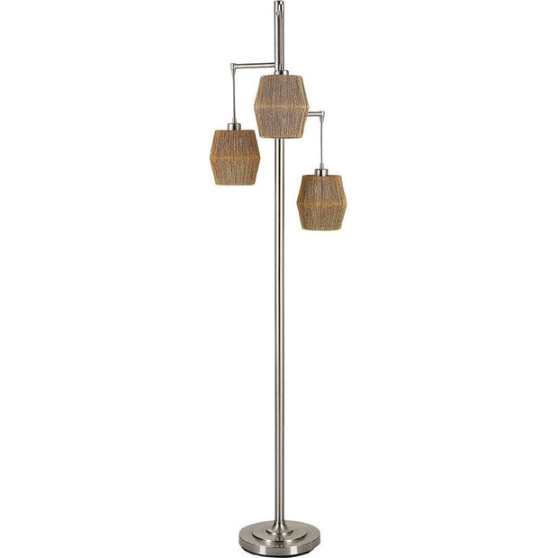 Casa Bella Living Rope Drum Shades with Brushed Nickel Base Modern Floor Lamp