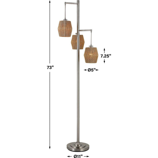 Casa Bella Living Rope Drum Shades with Brushed Nickel Base Modern Floor Lamp