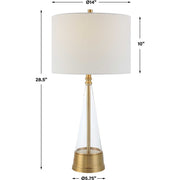 Salt & Light White Linen Shade with Antique Brass Metal and Glass Base Table Lamp
