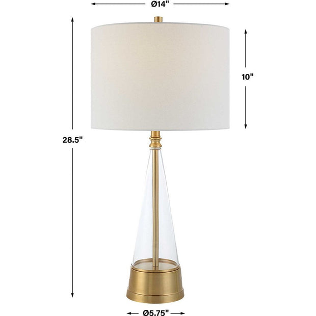 Casa Bella Living White Linen Shade with Antique Brass Metal and Glass Base Table Lamp