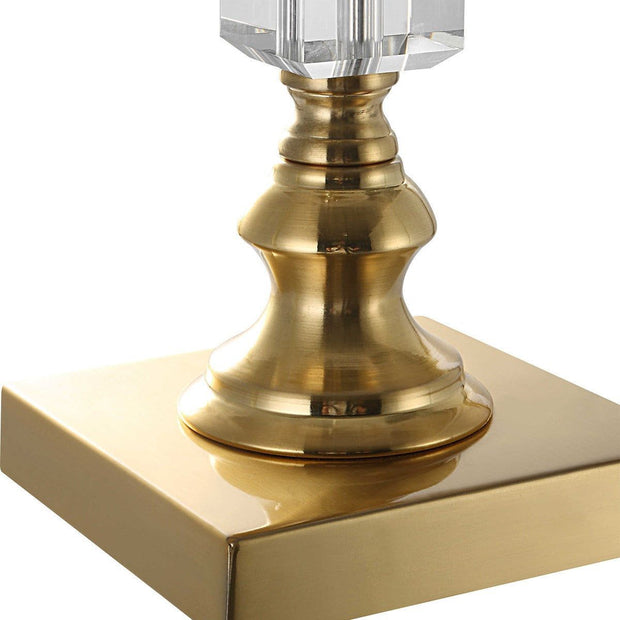 Salt & Light White Linen Shade with Stacked Crystal and Brass Base Table Lamp