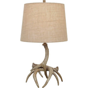 Salt & Light Burlap Shade with Rustic Antlers Base Table Lamp