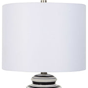 Salt & Light White Linen Shade with Navy and Gloss White Ceramic Base Table Lamp