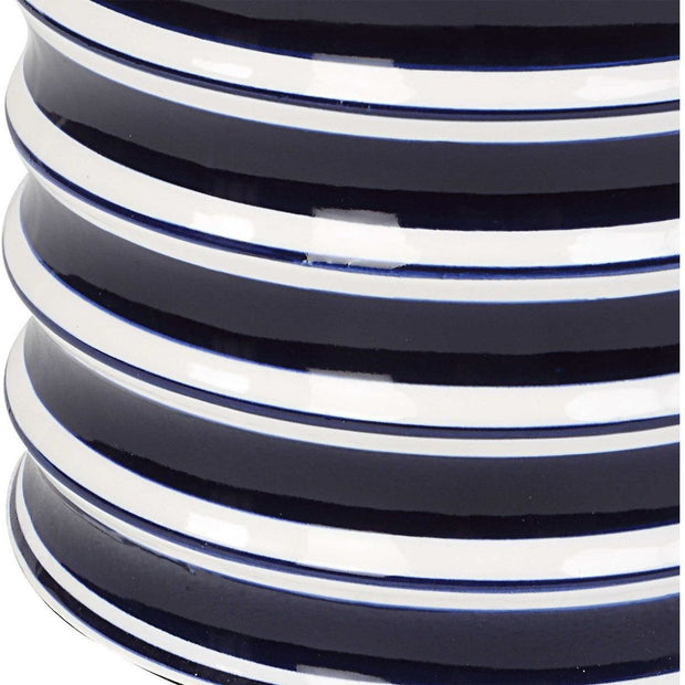 Casa Bella Living White Linen Shade with Navy and Gloss White Ceramic Base Table Lamp
