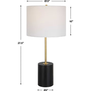 Salt & Light White Linen Shade with Matte Black Metal Base and Gold Accents Table Lamp