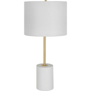 Salt & Light White Linen Shade With White Metal Base and Gold Accents Table Lamp