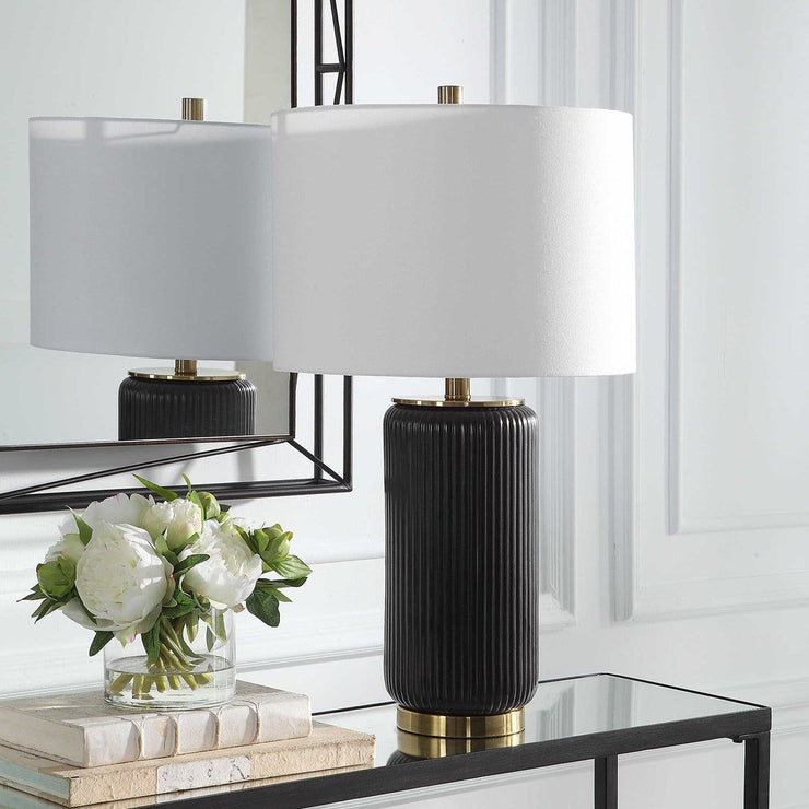 Casa Bella Living White Linen Shade with Black Textured Ceramic Base Table Lamp ~ LAST CHANCE SALE ~ LIMITED QUANTITY