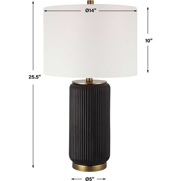 Salt & Light White Linen Shade with Black Textured Ceramic Base Table Lamp