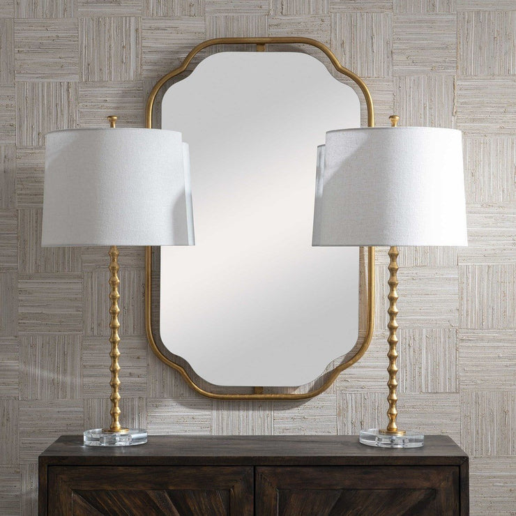 Salt & Light Ivory Linen Shades with Gold Leaf and Crystal Base Set of 2 Table Lamps
