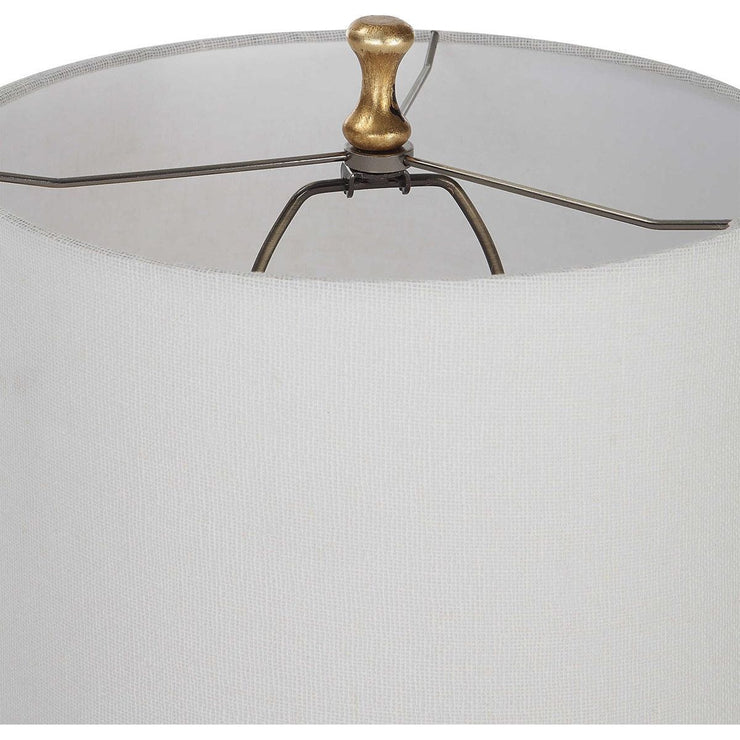 Salt & Light Ivory Linen Shades with Gold Leaf and Crystal Base Set of 2 Table Lamps