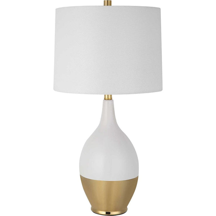 Salt & Light White Linen Shade With Gloss White and Rich Gold Base Table Lamp