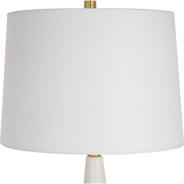 Salt & Light White Linen Shade With Gloss White and Rich Gold Base Table Lamp