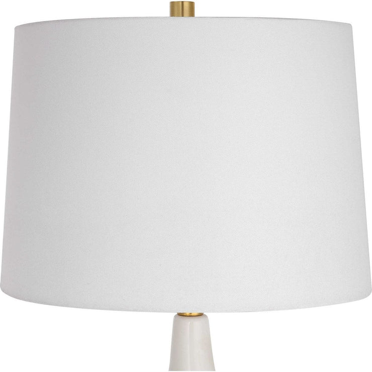 Salt & Light White Linen Shade With Gloss White and Rich Gold Base Table Lamp