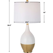 Salt & Light White Linen Shade With Gloss White and Rich Gold Base Table Lamp