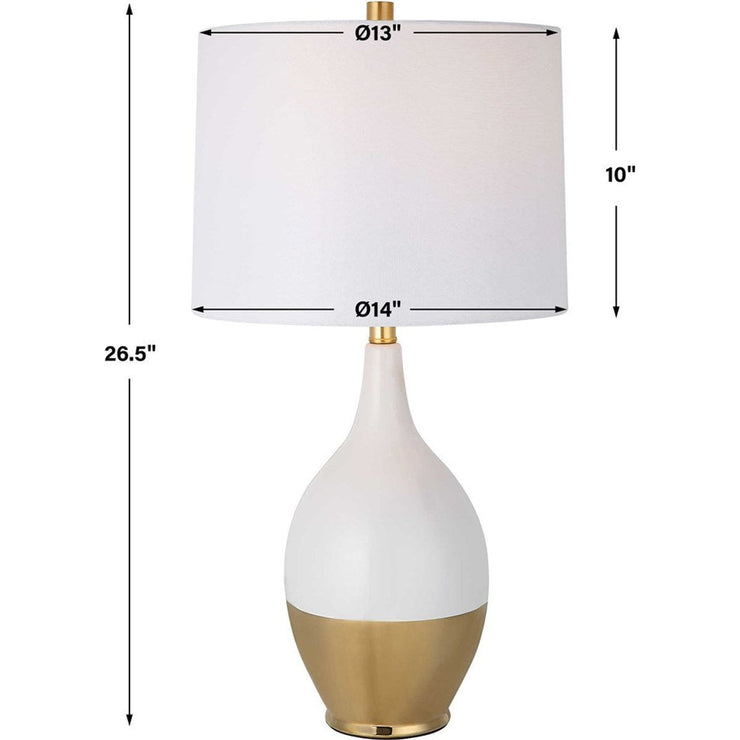 Salt & Light White Linen Shade With Gloss White and Rich Gold Base Table Lamp