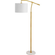 Salt & Light White Linen Shade with Gold and White Marble Base Modern Floor Lamp