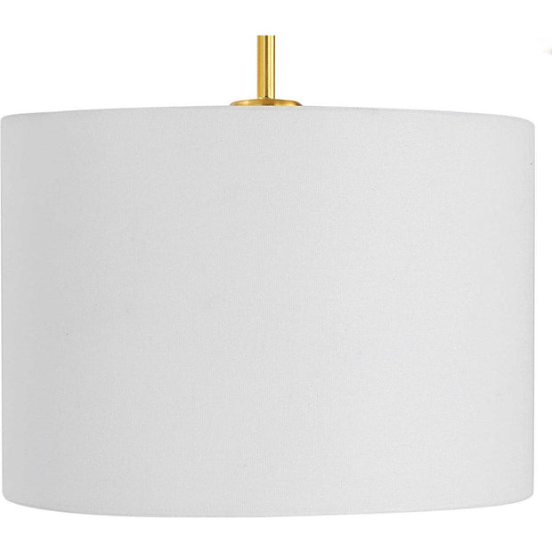 Casa Bella Living White Linen Shade with Gold and White Marble Base Modern Floor Lamp