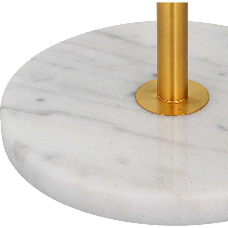 Salt & Light White Linen Shade with Gold and White Marble Base Modern Floor Lamp