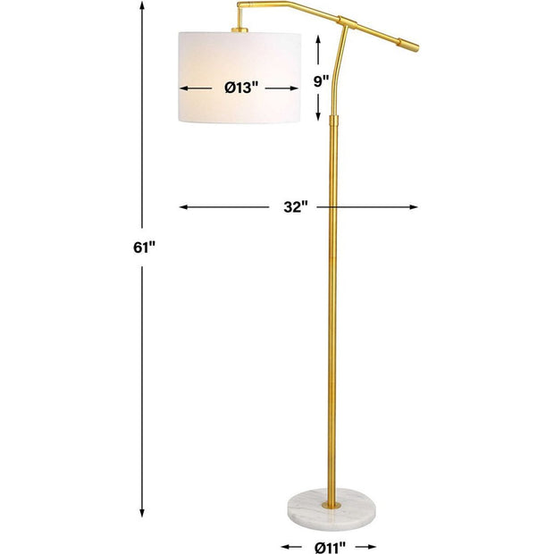 Salt & Light White Linen Shade with Gold and White Marble Base Modern Floor Lamp