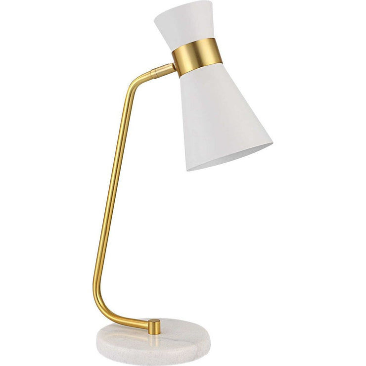 Salt & Light White Metal Cone Shade with Gold and White Marble Base Modern Desk Lamp