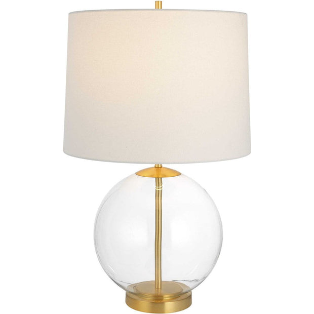 Casa Bella Living White Linen Shade with Glass and Gold Base Table Lamp