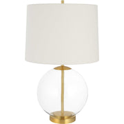 Casa Bella Living White Linen Shade with Glass and Gold Base Table Lamp