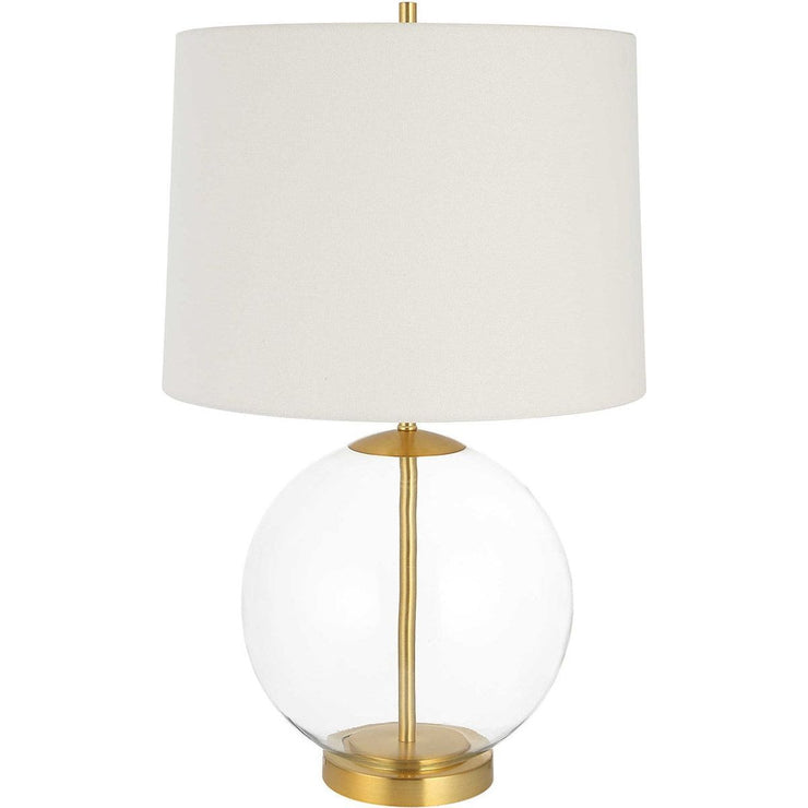 Casa Bella Living White Linen Shade with Glass and Gold Base Table Lamp