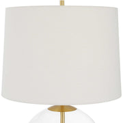 Casa Bella Living White Linen Shade with Glass and Gold Base Table Lamp