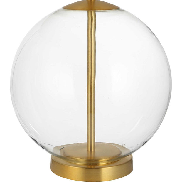 Casa Bella Living White Linen Shade with Glass and Gold Base Table Lamp