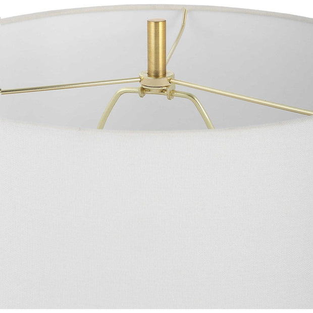 Casa Bella Living White Linen Shade with Glass and Gold Base Table Lamp