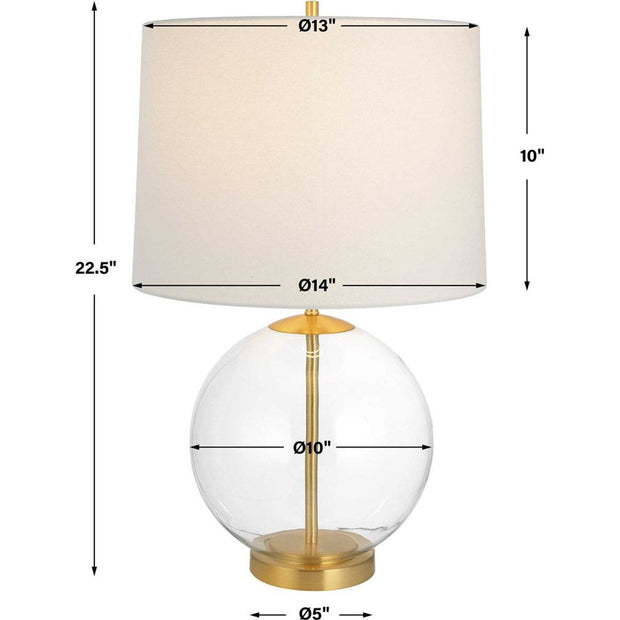 Casa Bella Living White Linen Shade with Glass and Gold Base Table Lamp