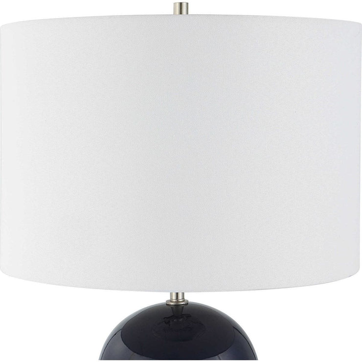 Salt & Light White Linen Shade with Navy Blue Ceramic Base Table Lamp