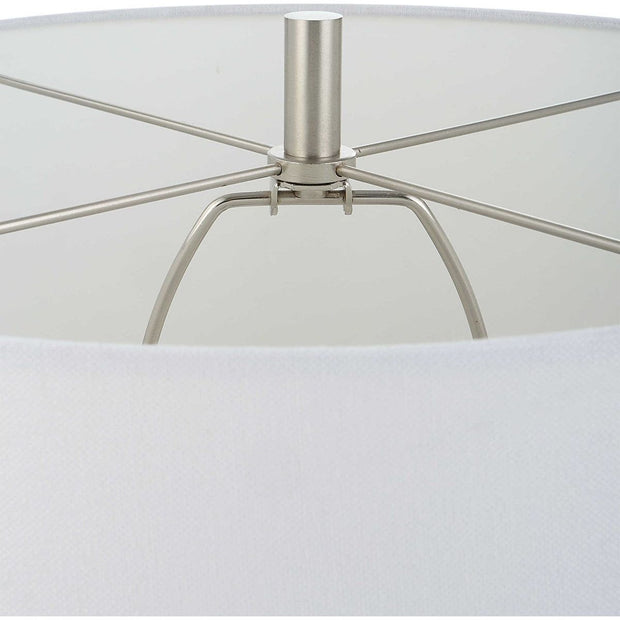 Salt & Light White Linen Shade with Navy Blue Ceramic Base Table Lamp