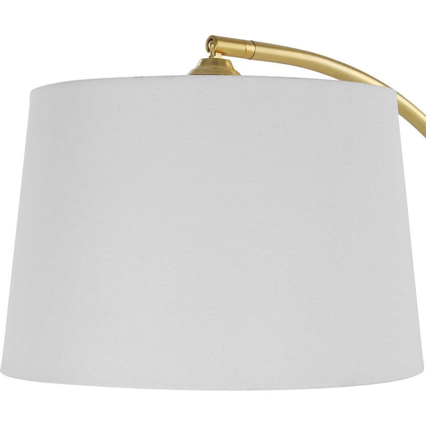 Salt & Light White Linen Shade With Gold Metal and White Marble Base Adjustable Modern Arc Floor Lamp