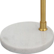 Salt & Light White Linen Shade With Gold Metal and White Marble Base Adjustable Modern Arc Floor Lamp