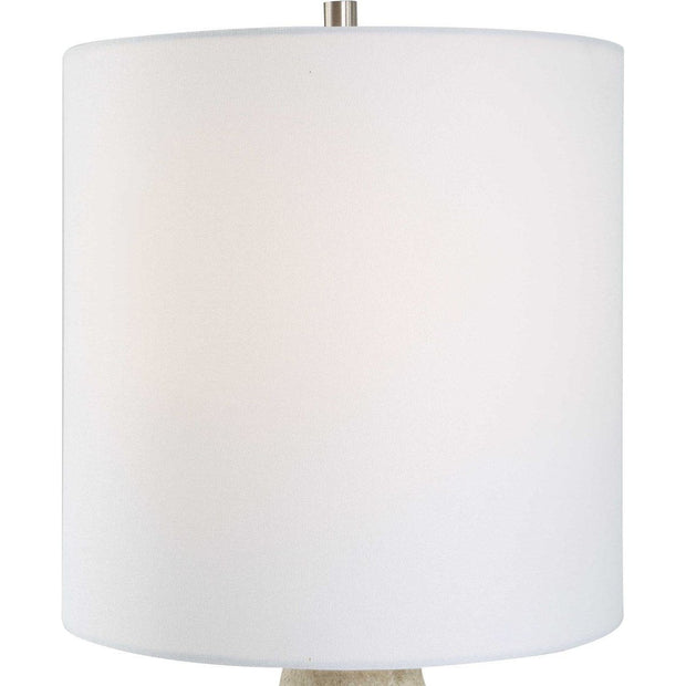 Salt & Light Off White Linen Shade with Textured Antique White Wash Ceramic Base Table Lamp
