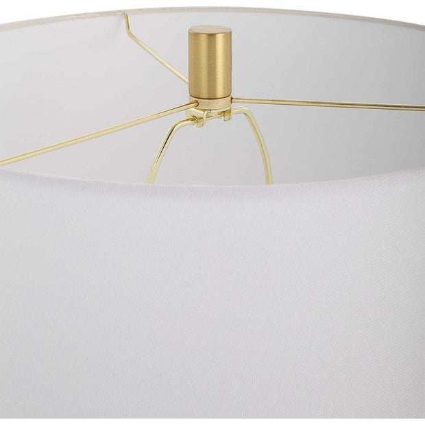 Salt & Light White Linen Shade with Gloss White and Gold Ceramic Base Table Lamp