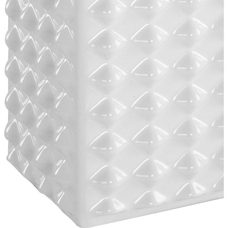 Casa Bella Living White Linen Shade With Gloss White Textured Ceramic Base Table Lamp