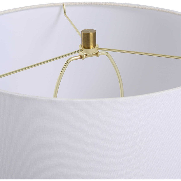 Salt & Light White Linen Shade With Black and Gold Metal Base Table Lamp