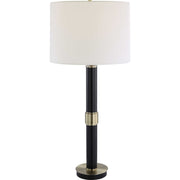 Salt & Light White Linen Shade With Black and Antiqued Gold Metal Base Table Lamp