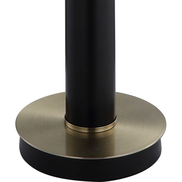 Casa Bella Living White Linen Shade With Black and Antiqued Gold Metal Base Table Lamp