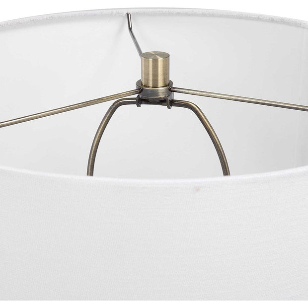 Casa Bella Living White Linen Shade With Black and Antiqued Gold Metal Base Table Lamp