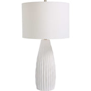 Salt & Light White Linen Shade with Textured White Ceramic Base Table Lamp