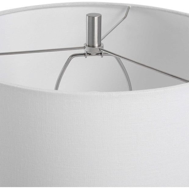 Salt & Light White Linen Shade with Textured White Ceramic Base Table Lamp