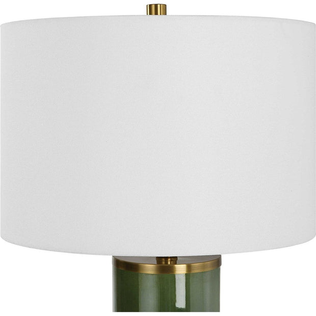 Casa Bella Living White Linen Shade with Dark Green and Antique Gold Ceramic Base Table Lamp