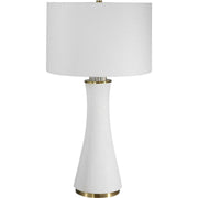 Salt & Light White Linen Shade With Textured Matte White and Brushed Brass Base Table Lamp