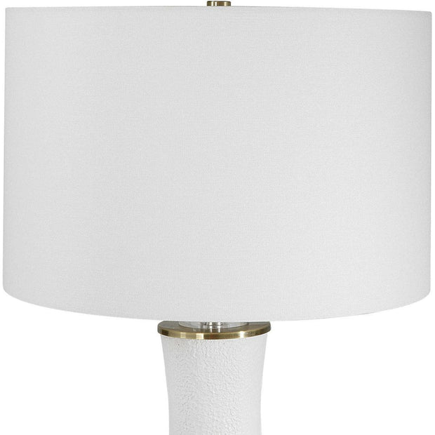 Salt & Light White Linen Shade With Textured Matte White and Brushed Brass Base Table Lamp