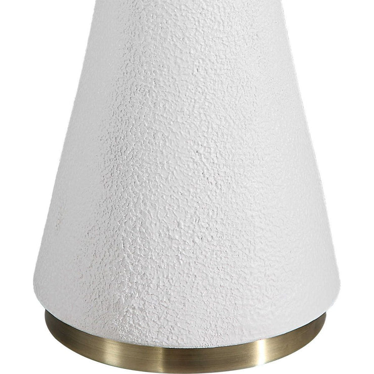 Salt & Light White Linen Shade With Textured Matte White and Brushed Brass Base Table Lamp