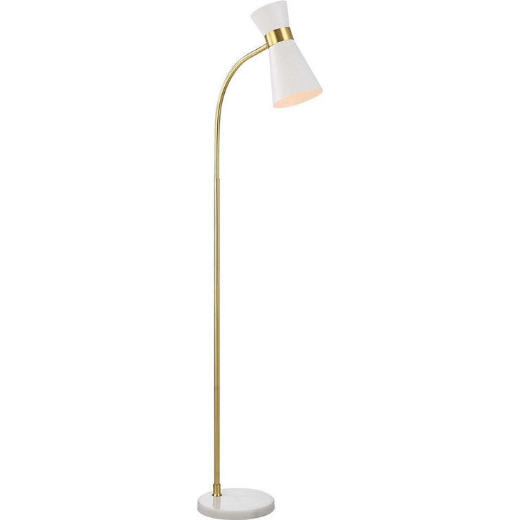 Salt & Light White Metal Cone Shade with Gold and White Marble Base Modern Floor Lamp